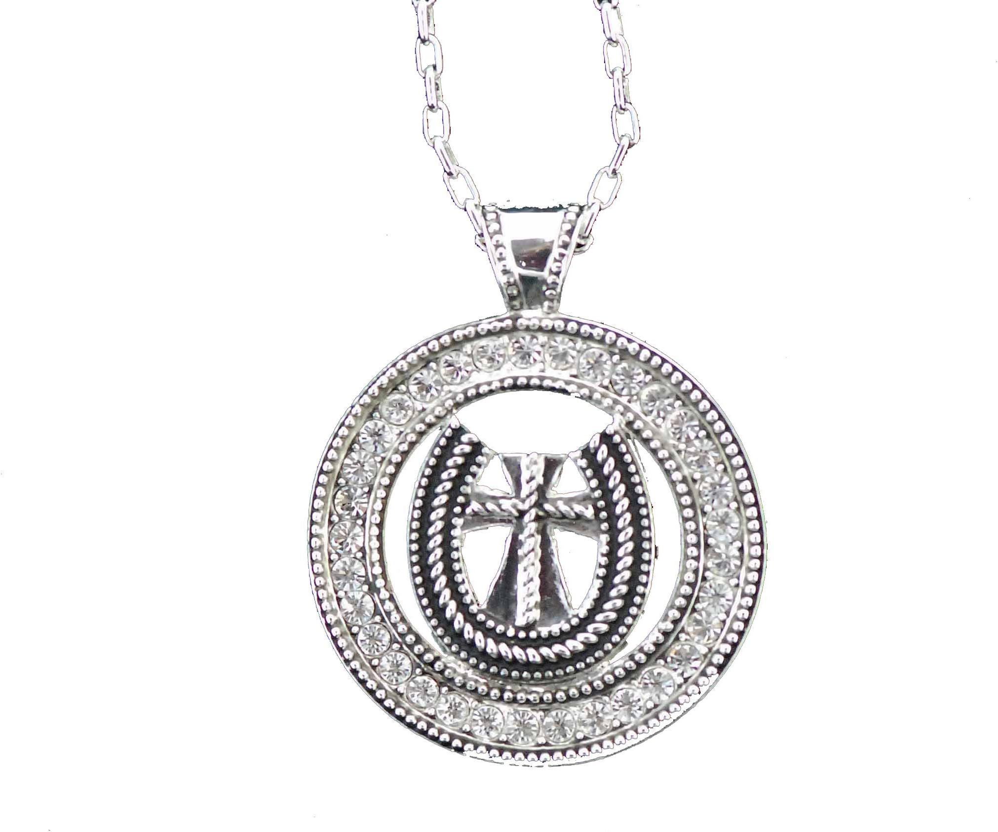 Western bling horse lover jewelry concho cross horseshoe crystal rhinestone embossed edge necklace