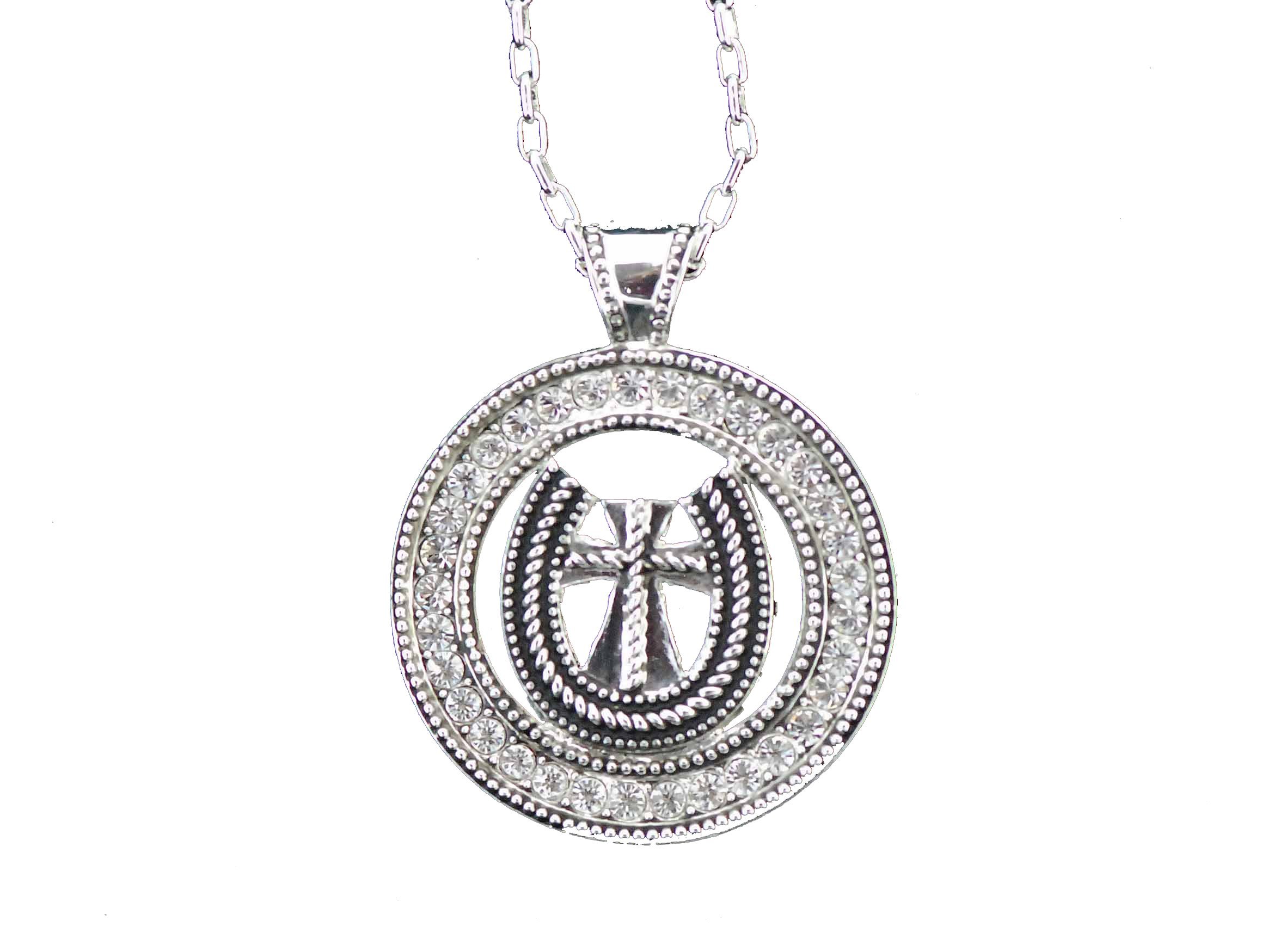 Western bling horse lover jewelry concho cross horseshoe crystal rhinestone embossed edge necklace