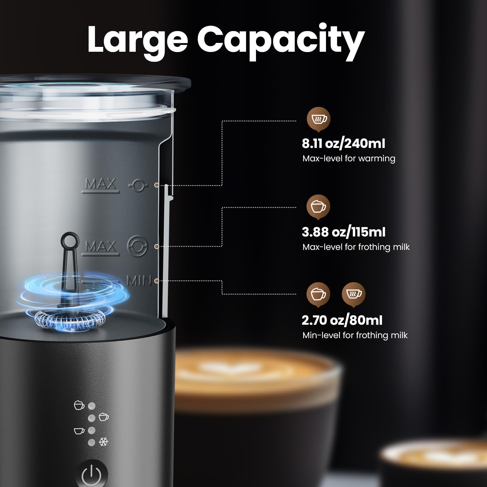 Morpilot Mousseur à Lait Électrique, 500ml Chauffe Lait, Milk Frother En Acier Inox 4 En 1 à Mousse De Lait Chaude Et Froide 230ml, Emulsionneur De Lait Divisé Pour Cappuccino Macchiato