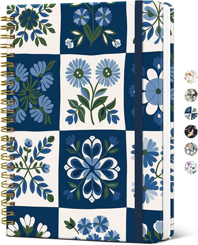 Spiral Lined Journal for Women, Pretty Hardcover Journal Notebook, A5 | Hardcover Design, 5.8" x 8.3", 140 Pages, for Work, Note Taking & Journal Writing, Petal Array