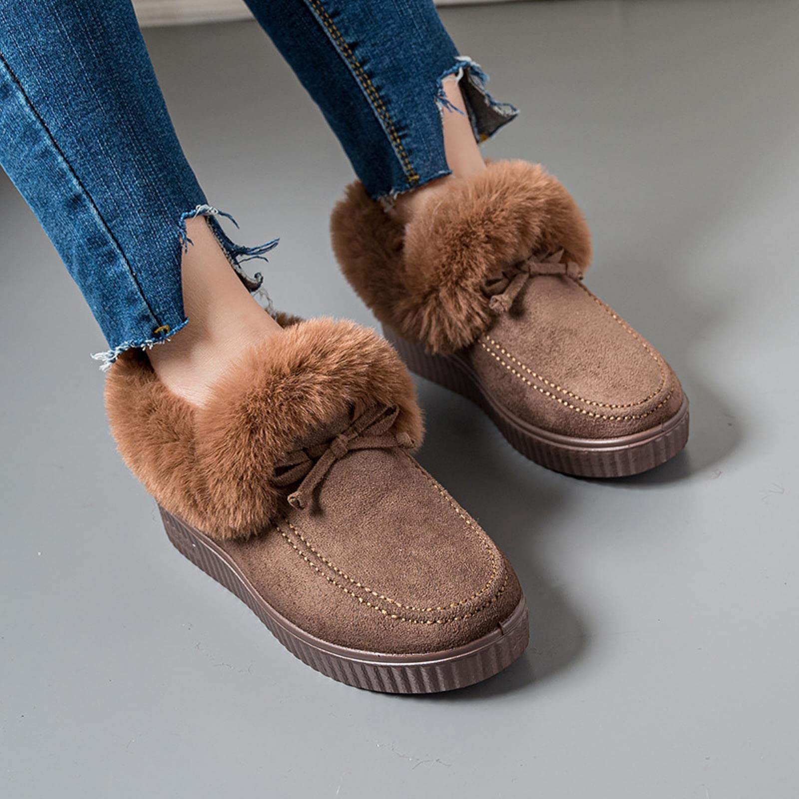 Mocassins Femmes Hiver - Fourrure Courte, Semelle Plateforme, Confort Chaud, Style Décontracté