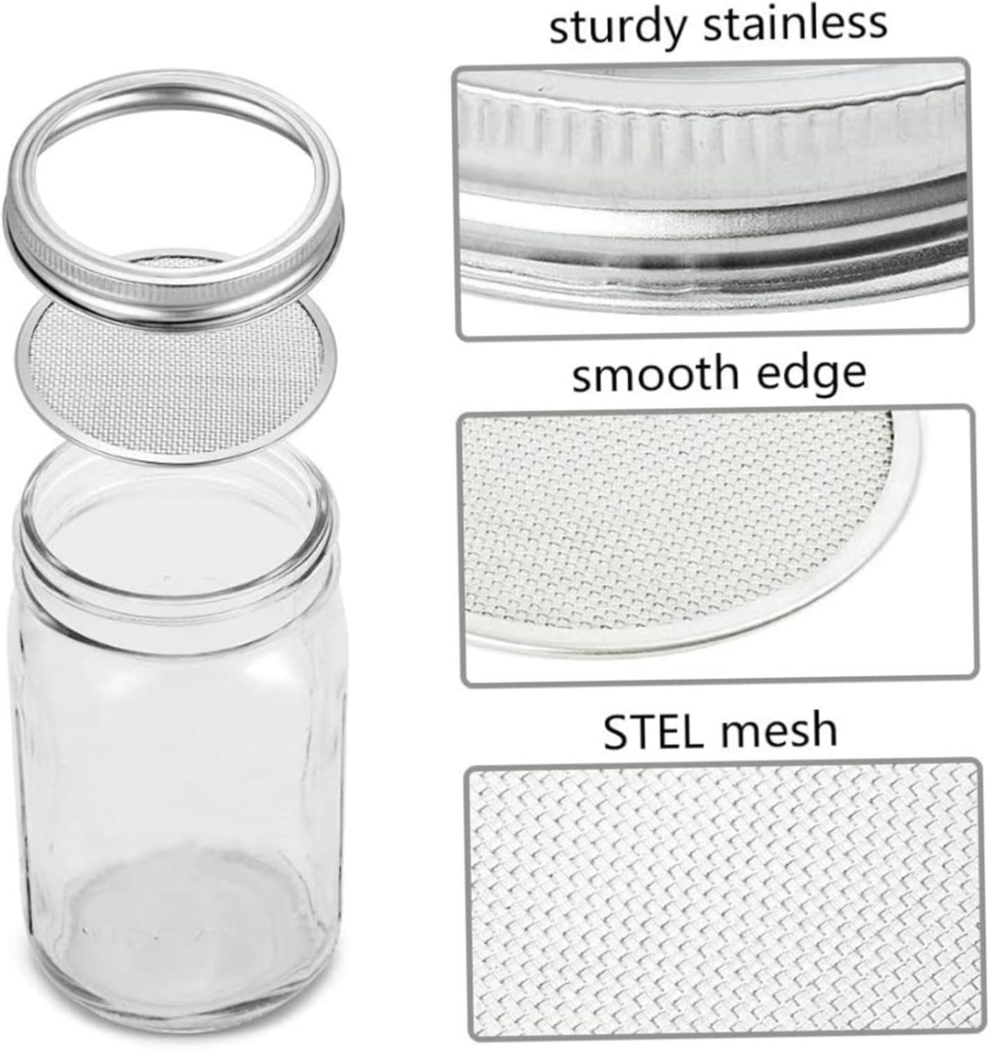 Microgreens Growing Kit with 32oz Wide Mouth Glass Sprout Jar Mesh Cover and Sprouting Brackets for Beans Broccoli Alfalfa Clear