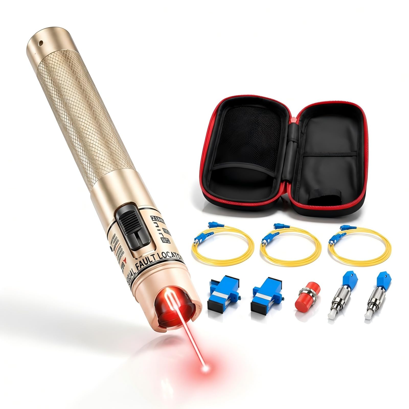 Kit de localización visual de fallos, kit de herramientas de comprobador de cable de fibra óptica de rango de 50 km, probador de bolígrafo de luz roja con conector universal de 2,5 mm, 2