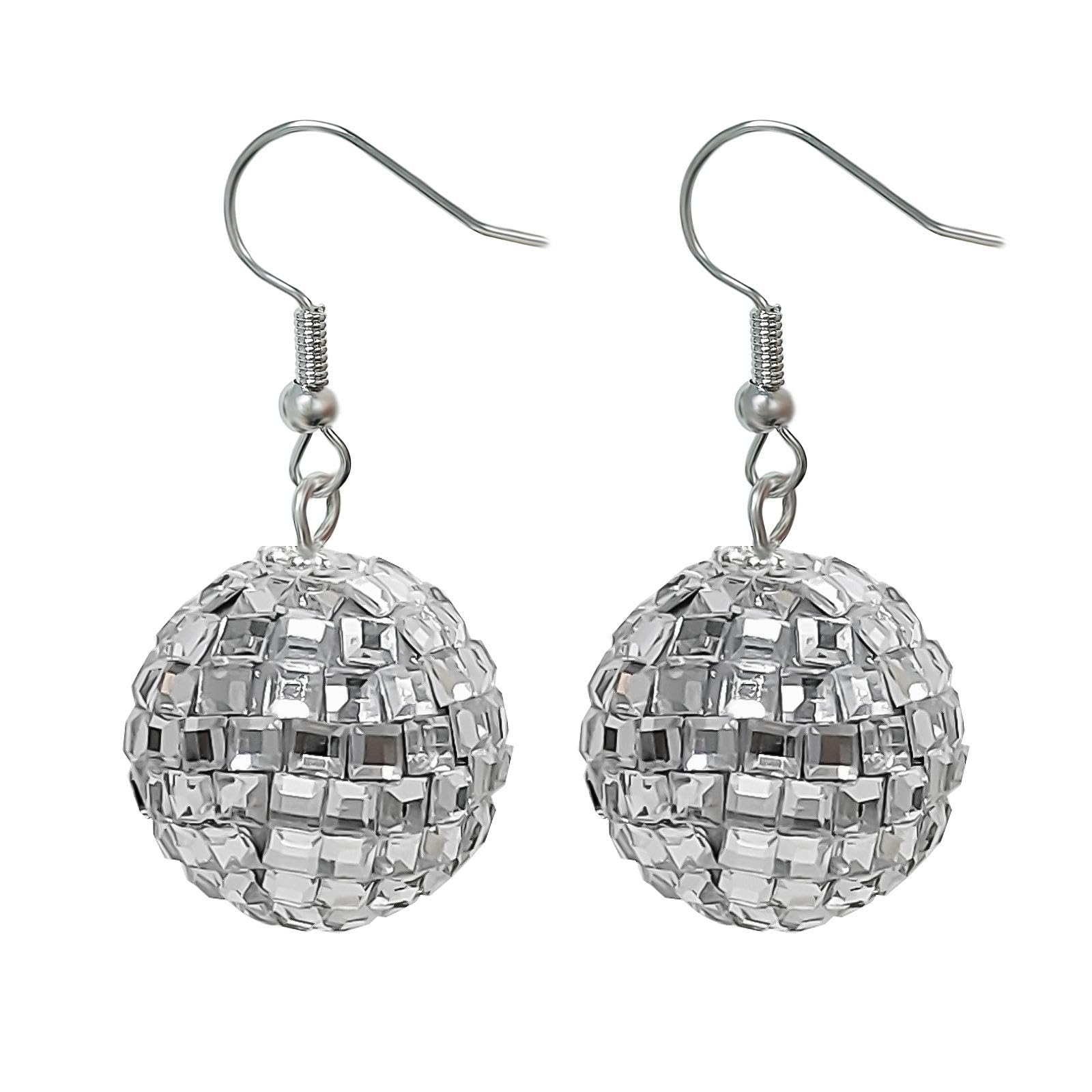 Disco Ball Earrings for Women,Colorful Mirror Ball Earrings,60's or 70's Disco Ball Earrings for Women's Costume Accessories,Ball Earrings for Dance Party,Christmas Earrings for Women Disco Outfit Accessories (Silver)