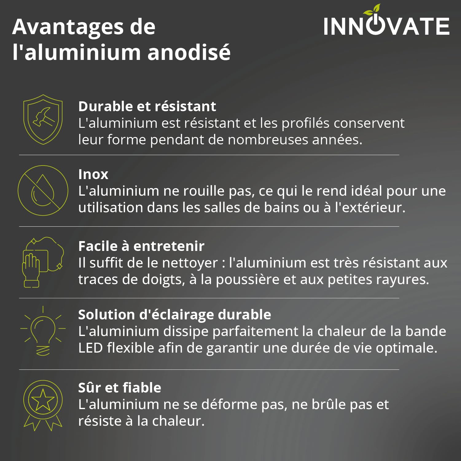 INNOVATE Profilé en aluminium pour bande LED Carrelage avec Diffuseur | Profile aluminium LED Carrelage Lumières LED chambre cuisine couloir lampes LED pour chambre profilés en aluminium
