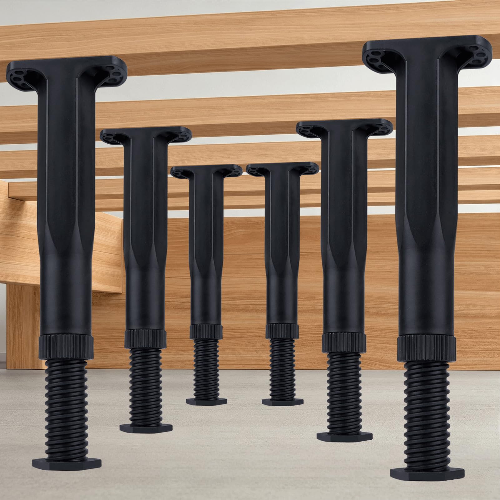 JIASI&JIESY 6Pcs Adjustable Bed Support Legs 21-37cm Heavy Duty PP Plastic Bed Slat Support, Furniture Replacement Feet with 36 Screws & Screwdriver, Center Leg for Bed Frame Sofa Couch Cabinet Table