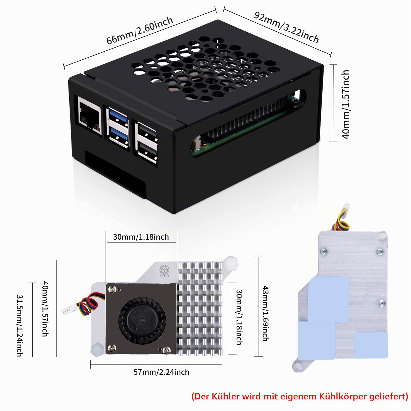 GeeekPi Metall Gehäuse mit N07 M.2 NVMe SSD PCIe Peripheral Board für Raspberry Pi 5, mit Offiziellem Aktivkühler, Support M.2 Key-M NVMe SSD 2230/2242/2260/2280