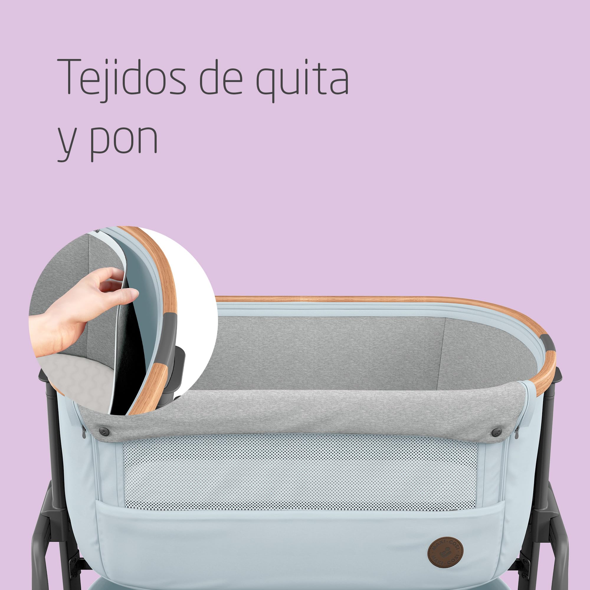 Maxi-Cosi Iora Cuna Colecho Bebe, Co-Sleeper, 0 - 6 meses, máx. 9 kg, 4 Posiciones de Inclinación y 5 de Altura, Fácil Deslizamiento, Cómodo Colchón, Amplia Cesta, Fácil Transporte, Essential Grey