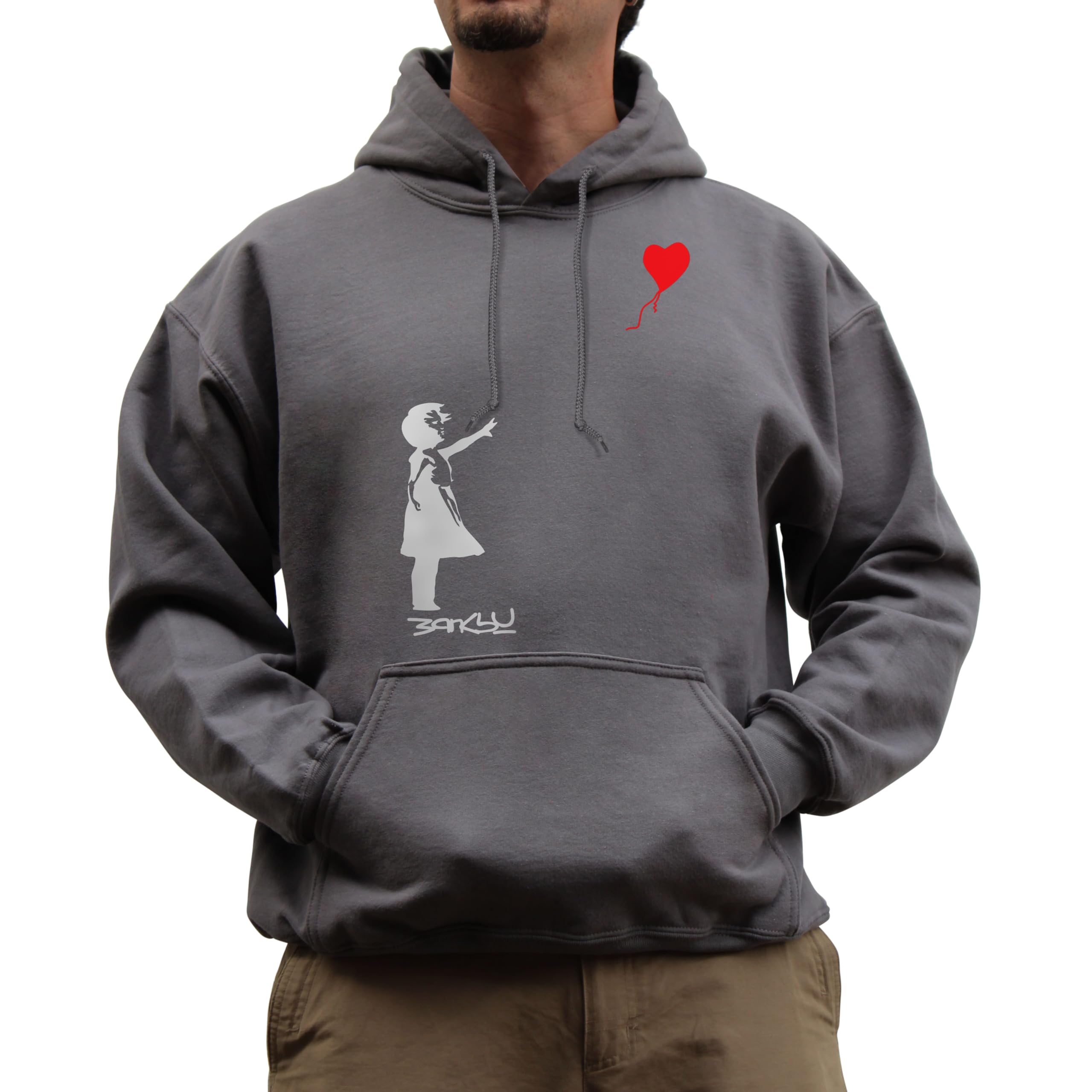 Nutees Banksy Girl with Heart Shaped Balloon Hoodie (Charcoal Grey), X-Large