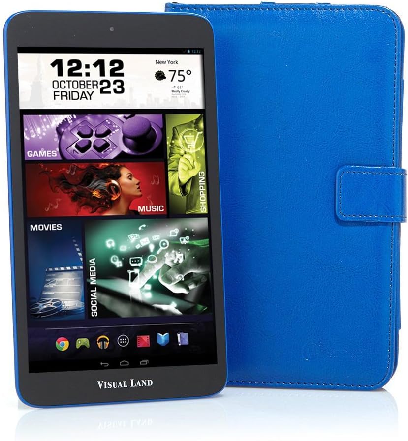 Prestige ELITE 8QS-KC - 8" Quad Core 16GB Android Tablet with Keyboard Case, 1280x800 HD IPS Screen, KitKat4.4, 2MP Front/5MP Rear Cameras, Google Play (Blue)