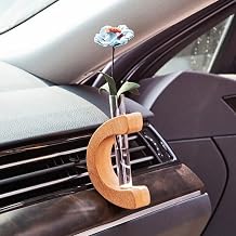 Wnvivi Car Air Vent Flower Vase,C Shape Wooden Base Test Tube Glass Vase,Small Interior Plant Floral Container for Car Air Vent OrnamentLight Brown