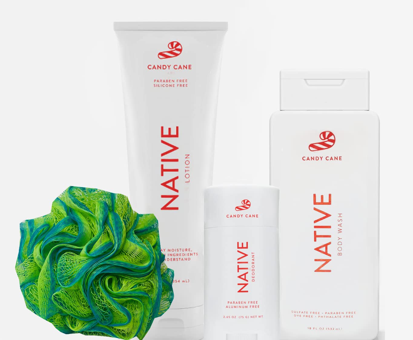Native Lotion, Deodorant, & Body Wash with Loofah Set