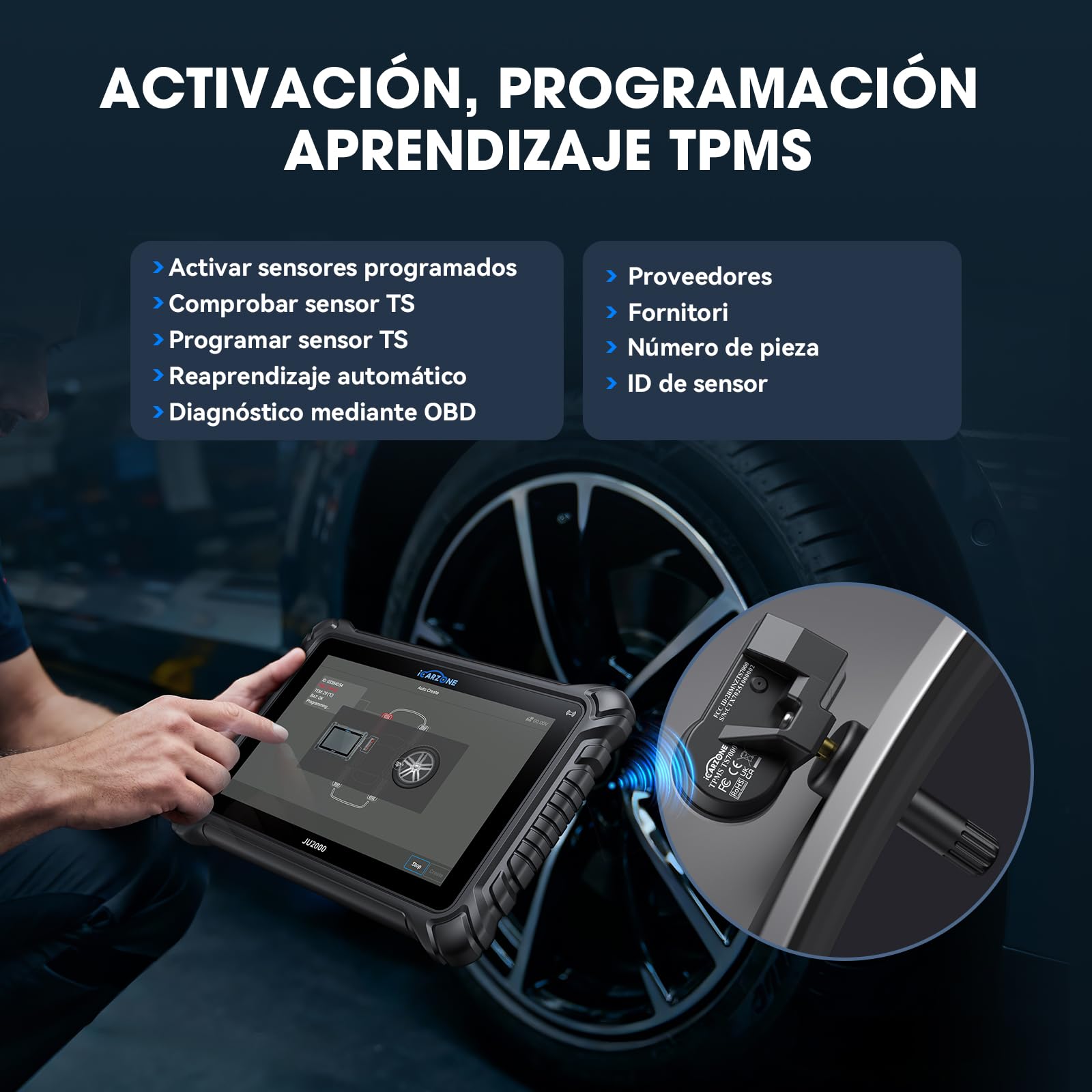 JU2000 Máquina Diagnosis Coche, Escáner de Todos los Sistemas con Bluetooth, 50 Servicios, Codificación ECU, Prueba Activación, Auto Vin, CANFD, DoIP, Programación TPMS, Actualización WiFi