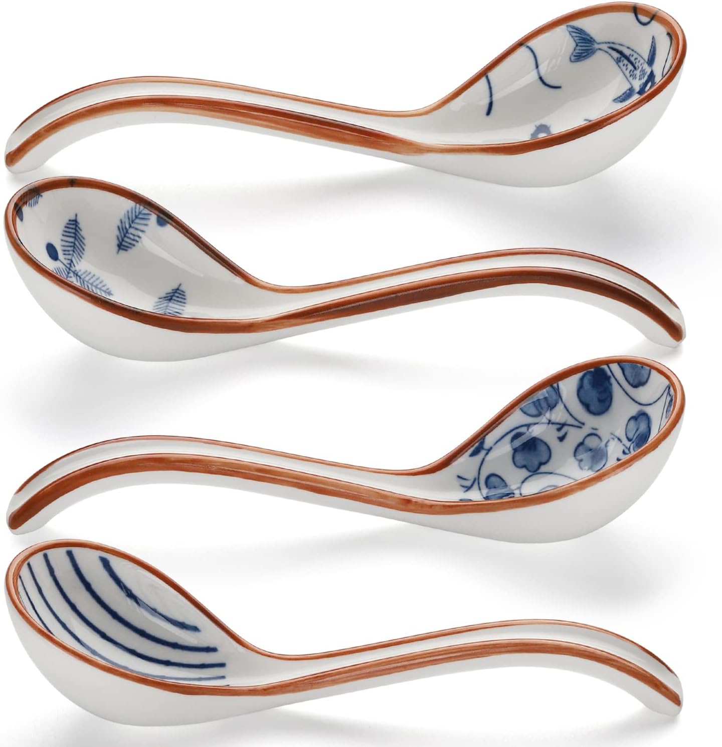 Ceramic Soup Spoons Set of 4 Porcelain Japanese Soup Spoon Long Handle
