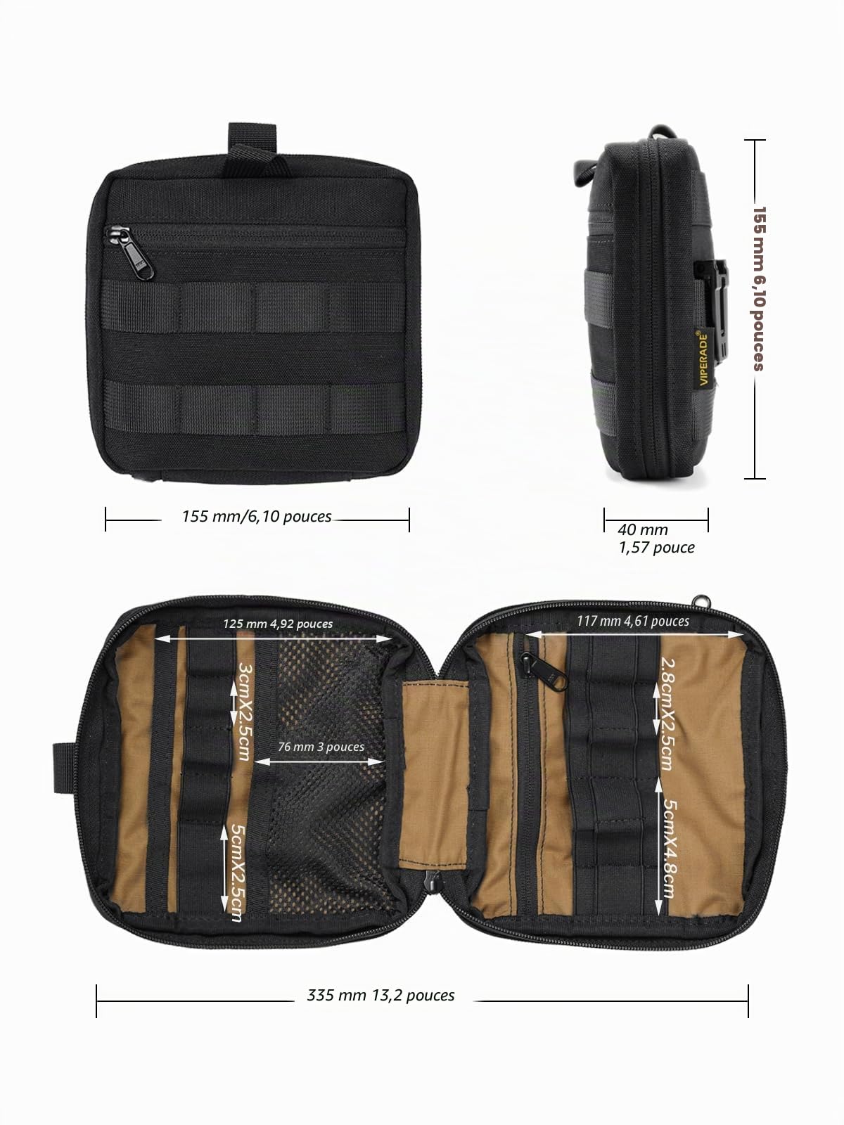 VIPERADE CHP2 Molle Sac Tactique, Pochette EDC, Sacs Tactiques Molle, Organisateur EDC, Pochette Molle Utilitaire 500D pour Outils EDC/Stockage numérique/Camping Bush Craft Survival