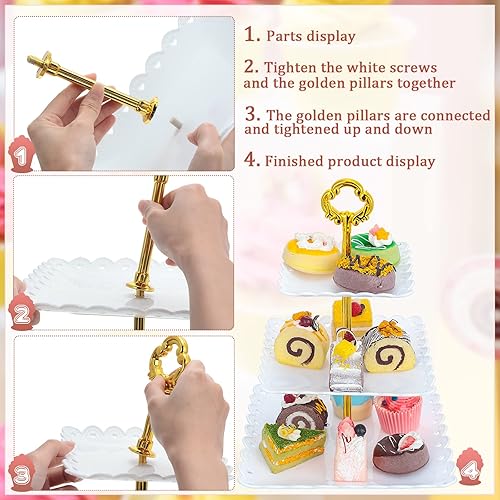Miniatura 4 de 6 juegos de 3 niveles de plástico para cupcakes, soporte de plástico blanco para servir cupcakes, mesa de postre, mini pastel, frutas, aperitivos,