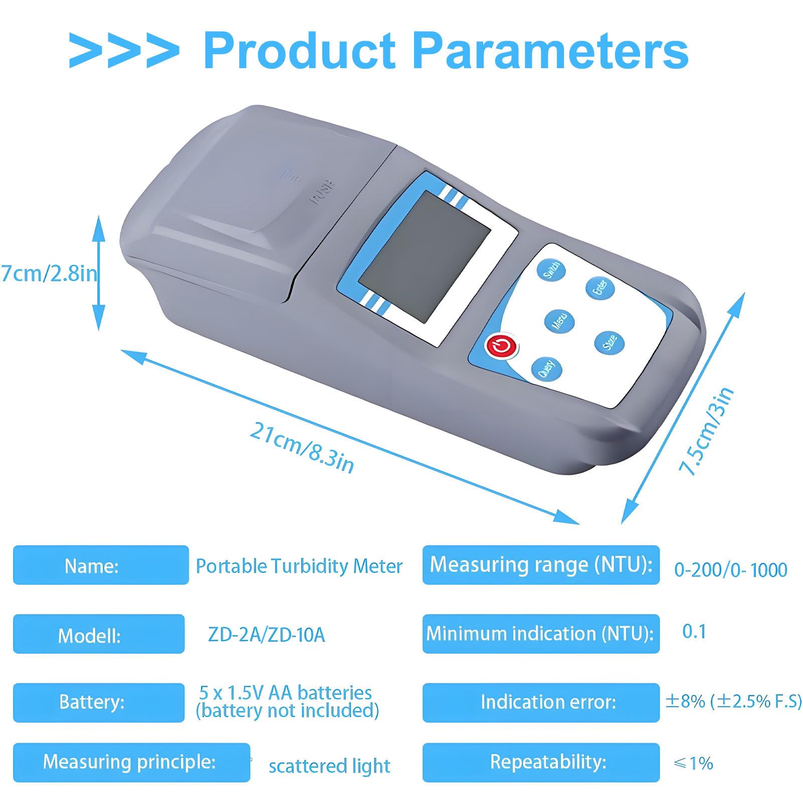 Turbidímetro portátil, turbidímetro Digital, medidor de turbidez portátil, comprobador de Calidad del Agua, turbidímetro para Plantas de Tratamiento de Agua, precisión 0.1 0-200NTU