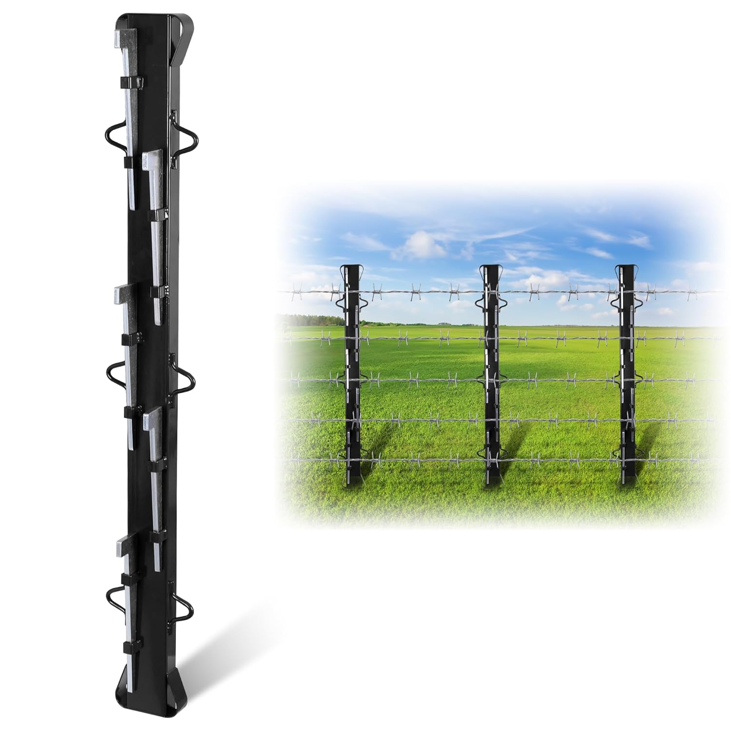 4ft Woven Wire Fence Stretcher Bar with 5 Wedges - Heavy-Duty Steel Fence Tensioner for Farm, Garden & Ranch - Black Powder Coated, Rust-Resistant, Easy to Install