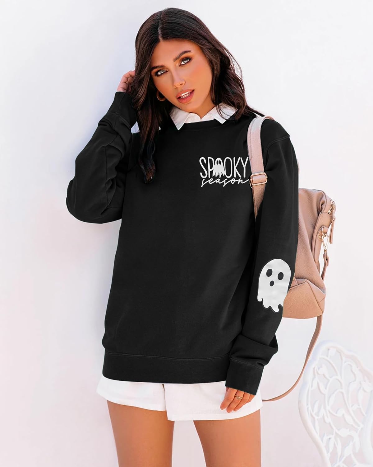 Halloween Sweatshirt for Women Spooky Season Long Sleeve Shirts Casual Ghost Crew Neck Pullover Tops - Image 4