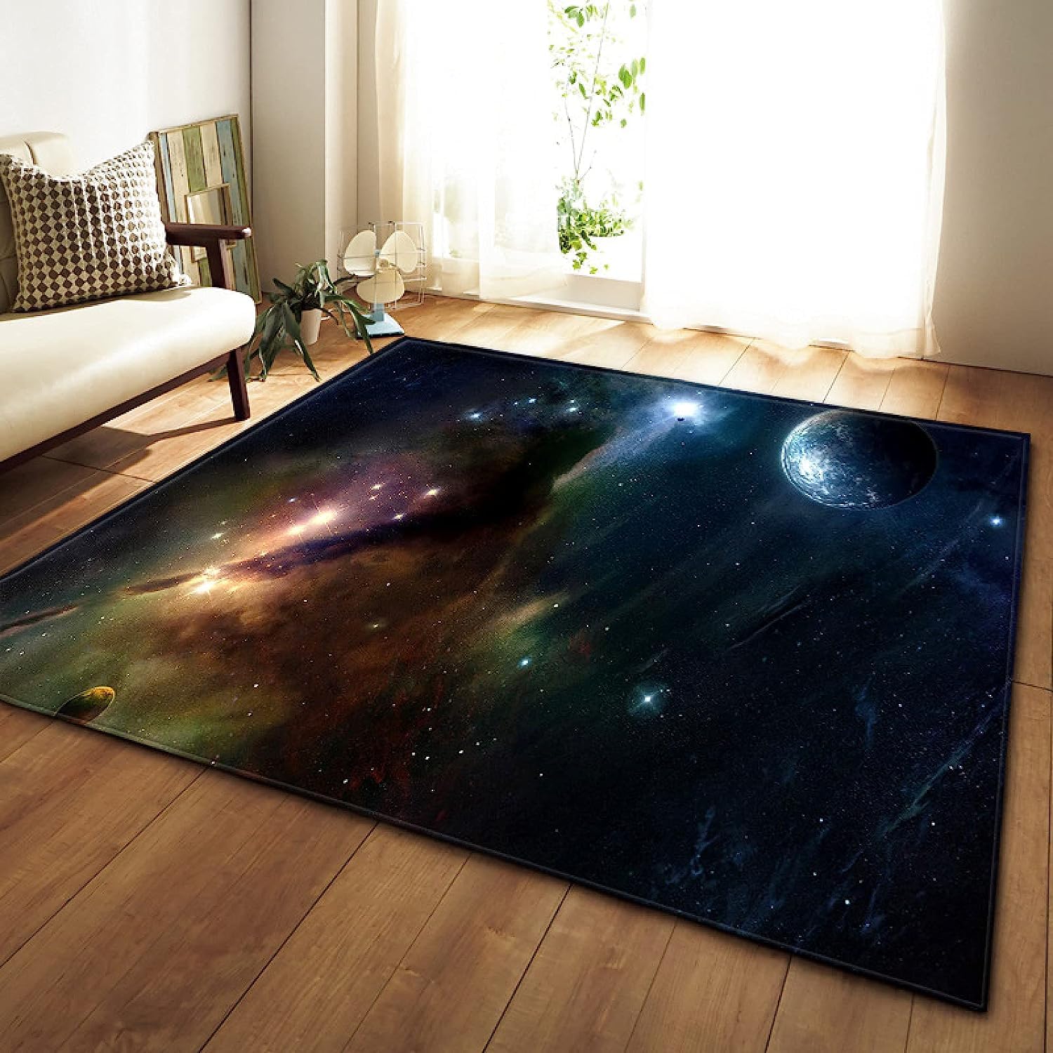 Alfombra De Universo Cielo Estrellado Planeta Alfombra De Salón Con Efecto 3D, Alfombra De Dormitorio, Alfombra Antideslizante De Baño - Resistente A Las Manchas - Poliéster - Limpieza Fácil -2C9L-X7H