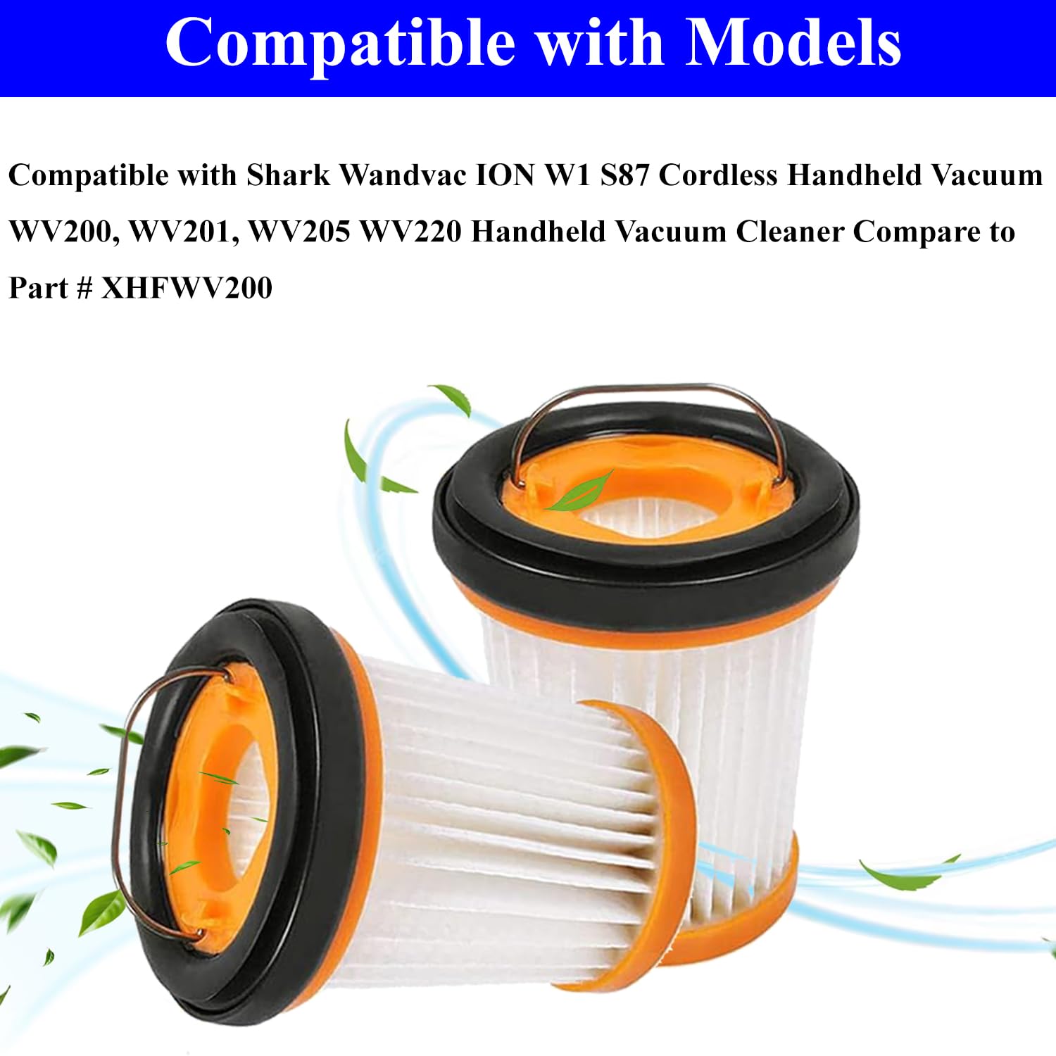 WV201 Ersatzfilter für Shark Wandvac Ion W1 S87 Handstaubsaugerfilter, Ersatz WV200, WV201, WV205, WV201BK, WV220, vergleichbar mit Teilenummer XHFWV200, 8 Filter und 1 Reinigungsbürste