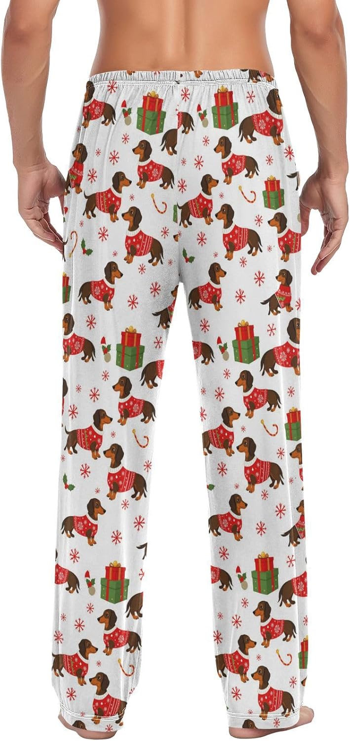 Pfrewn Men's Dachshund Dog Christmas Snowflakes Pajama Pants Super Soft Christmas Winter Lounge Pajama Bottoms with Pockets,M - Image 2