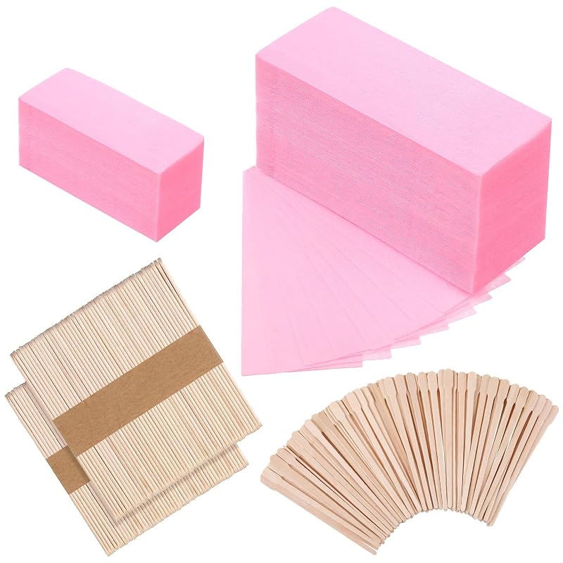 Yaomiao Kit de Tiras e Palitos de Madeira para Depilação com Cera, 250 Unidades, Rosa