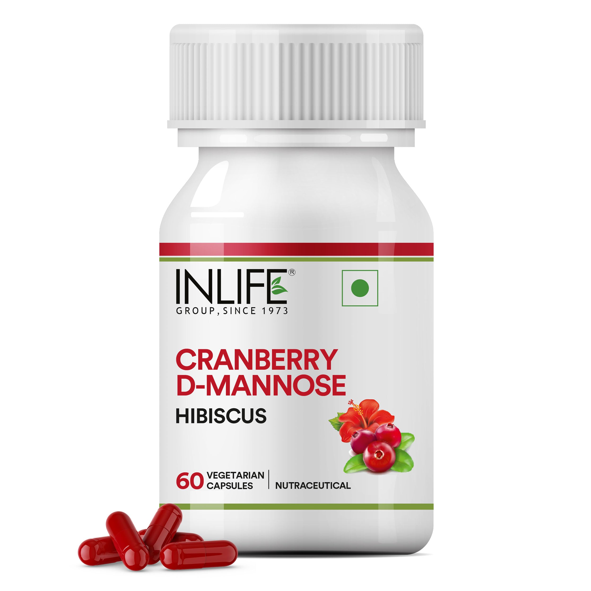 INLIFE Cranberry Capsules for Urinary Tract | D-Mannose Hibiscus Extract | Health Supplement for UTI | Men Women - 60 Vegetarian Capsules (Pack of 1, 60)