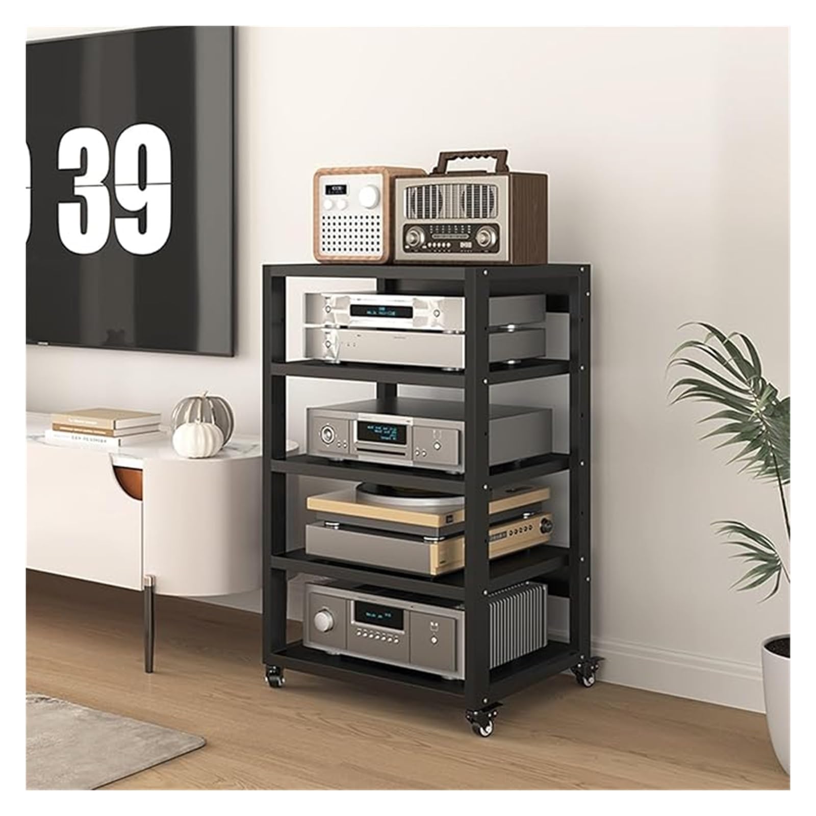 Torre de Audio y Video de 5 Niveles, Soporte para Medios AV, gabinete estéreo, Club de Cine en casa, Altavoz, Amplificador, Receptor, Reproductores de CD, Consola de Juegos, Unidad
