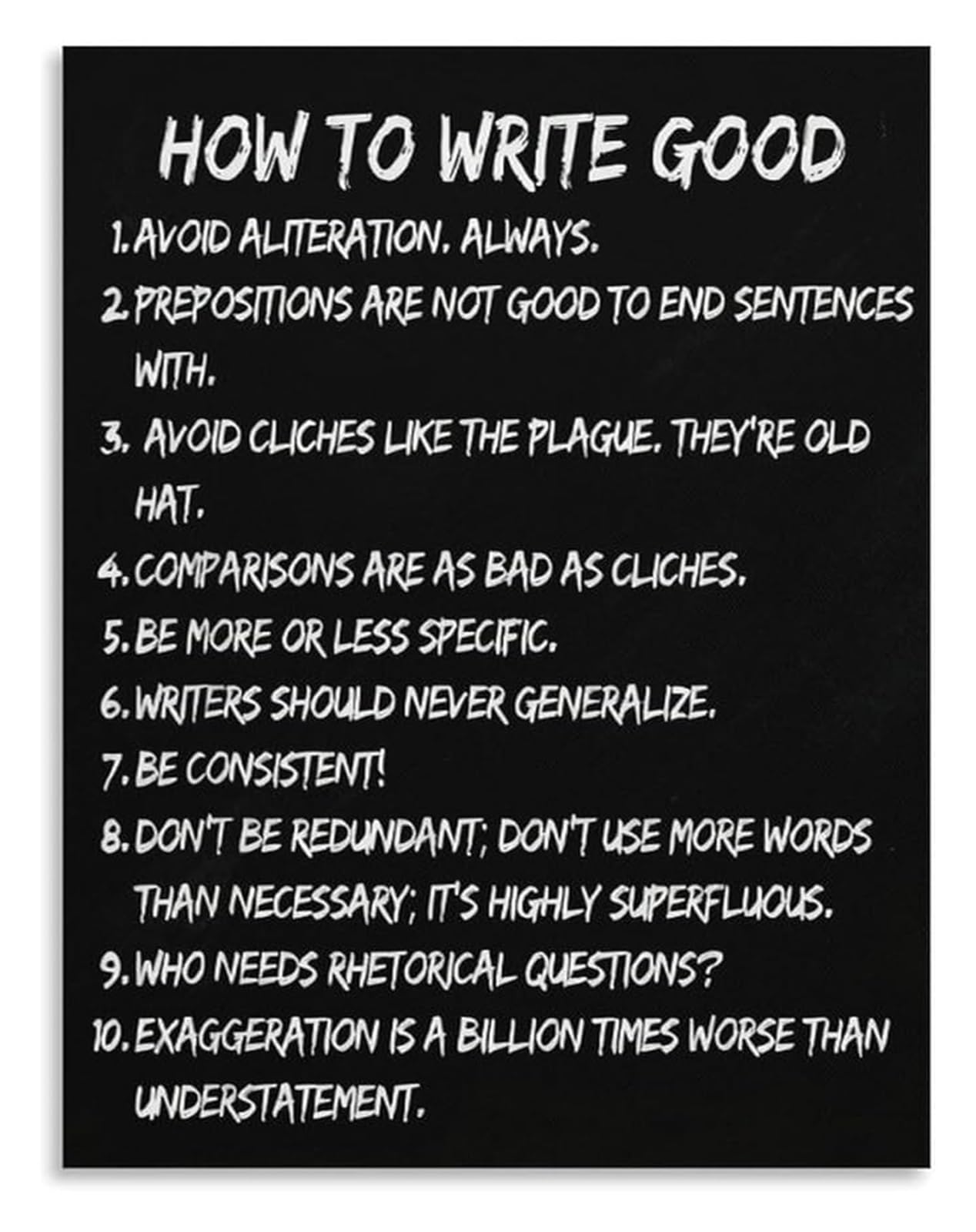 KCDFDVJFBM Grammar Rules Humor Poster Funny English Teacher Wall-Art Print for Classroom Decor Writers Home Office(Unframed,16x24inch(40x60cm))