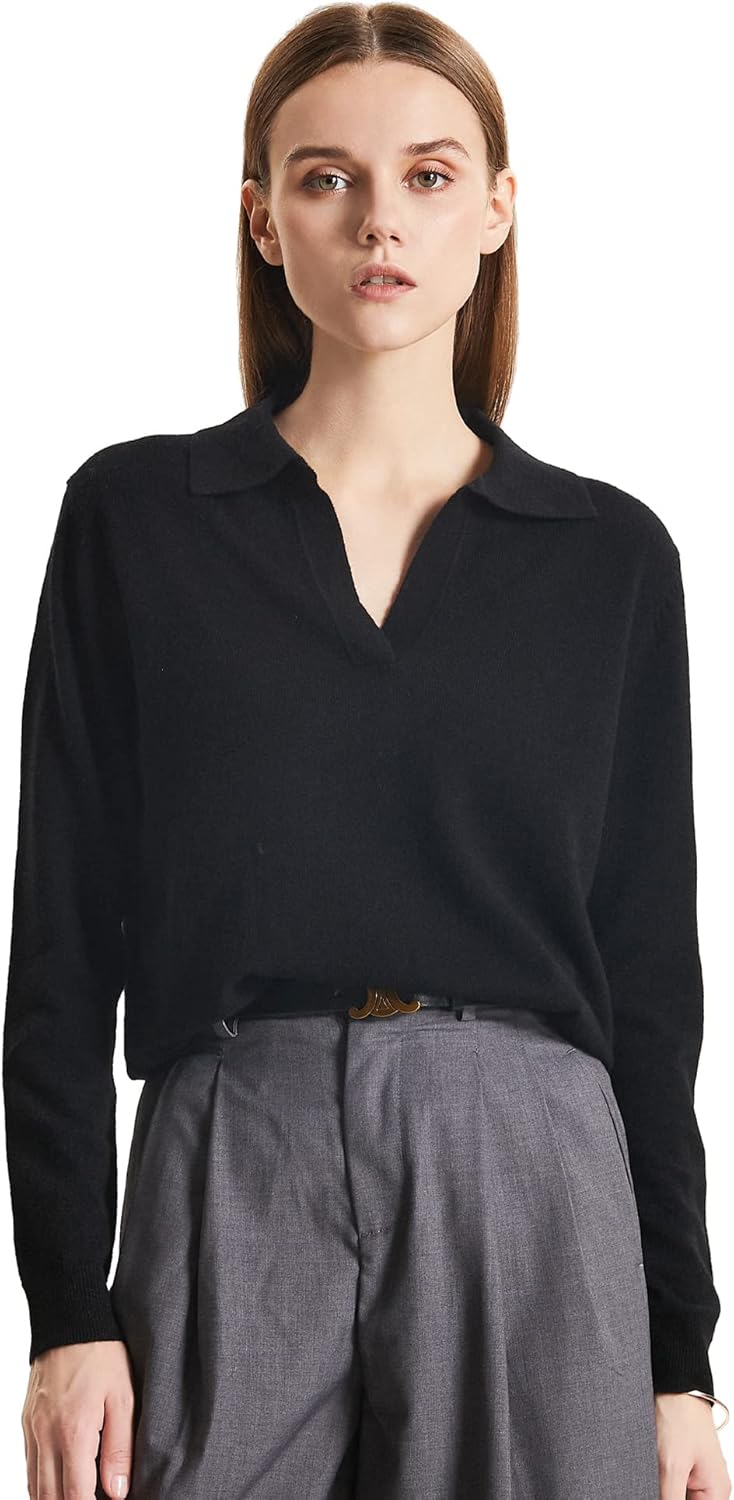 GreenMount Womens Super Lightweight Worsted Deep V-Polo Cashmere Sweater Pullover for Spring and Summer Keep 37.5 Warm