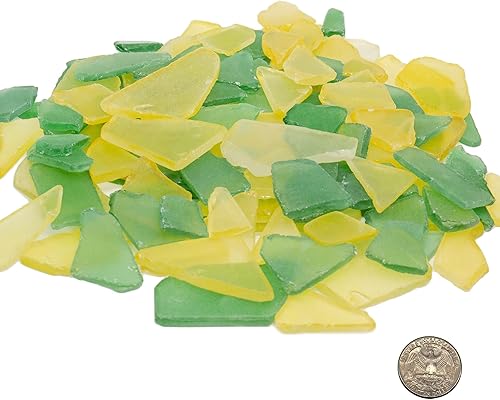 Miniatura 4 de CYS EXCEL Vidrio marino de 32 onzas, mezcla de verde oscuro y amarillo, múltiples opciones de color, relleno de jarrón de vidrio triturado,