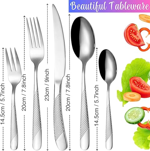 Miniatura 3 de Vilihkc Juego de cubiertos martillados de 20 piezas, juego de cubiertos de acero inoxidable 1810, juego de utensilios de cocina para 4, juego de