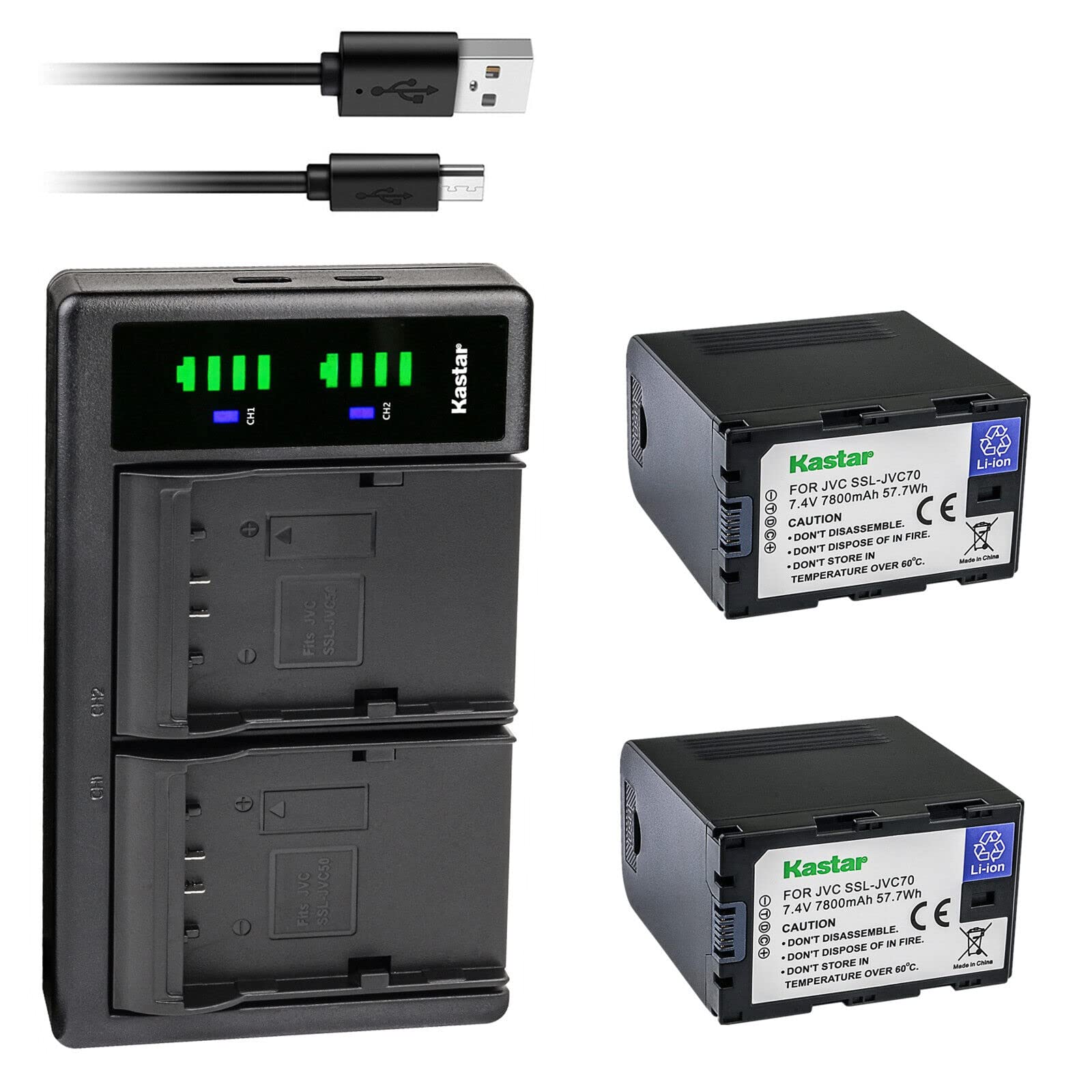 Kastar 2-Pack Battery and LTD2 USB Charger Replacement for JVC GY-HM600, GY-HM600E, GY-HM600EC, GY-HM620U, GY-HM650, GY-HM650U, GY-HM650SC, GY-HM660U,