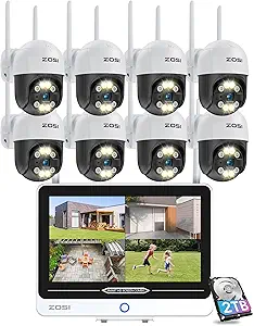 ZOSI 2K Wireless Security Camera System with 12.5in LCD Monitor,Night Vision,Human Detection,2 Way Audio,8pcs 3MP Outdoor Indoor Pan/Tilt Cameras,8CH Home WiFi NVR with 2TB HDD for 24/7 Recording asin的图片