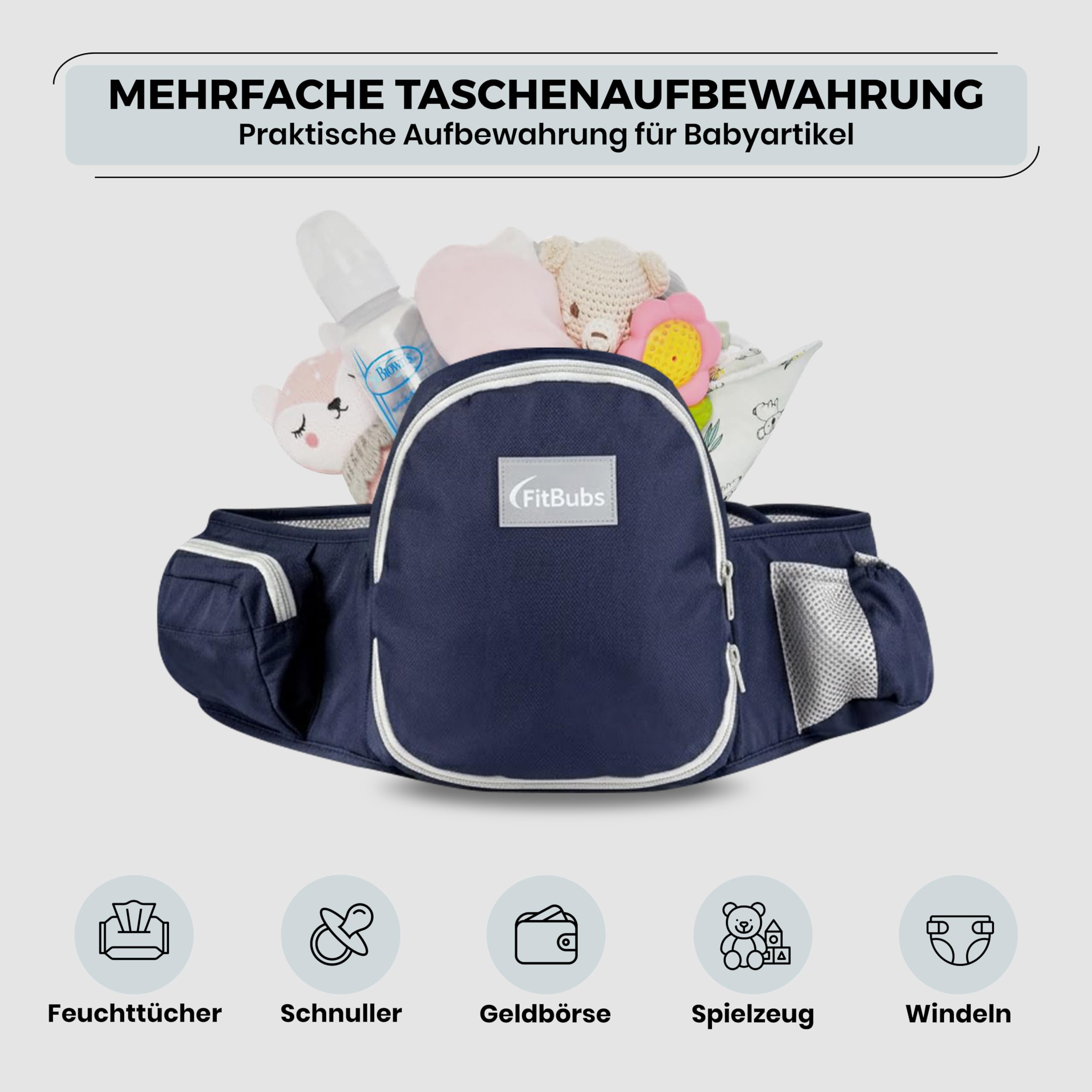 Portabebés con asiento de cadera – Ergonómico y transpirable, para la parte delantera y la cadera para bebés y niños pequeños (azul oscuro)