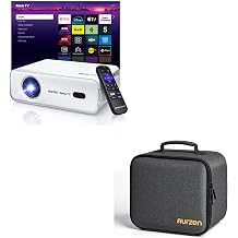 Aurzen Roku TV Smart Projector Bundle with Travel Carrying Case, 1080P FHD, Dolby Audio, Auto Focus & Keystone, Protective Pouch for Bedroom, Outdoor & Travel
