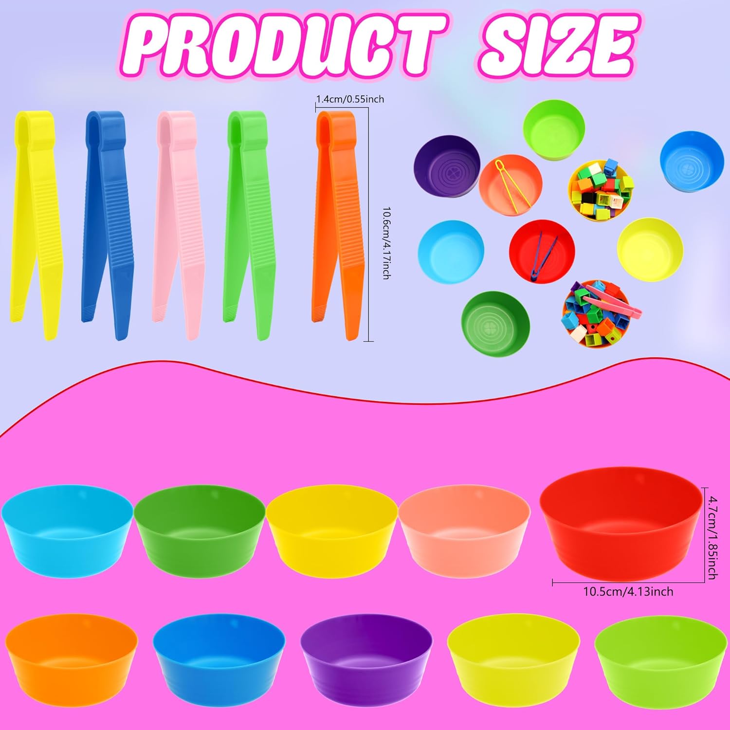 40 Pieces Fine Motor Toy Counting Sorting Sensory Bin Filler Include 20 Colorful Sorting Bowls 20 Tweezers for Kid Math Early and Fine Motor Skill Education