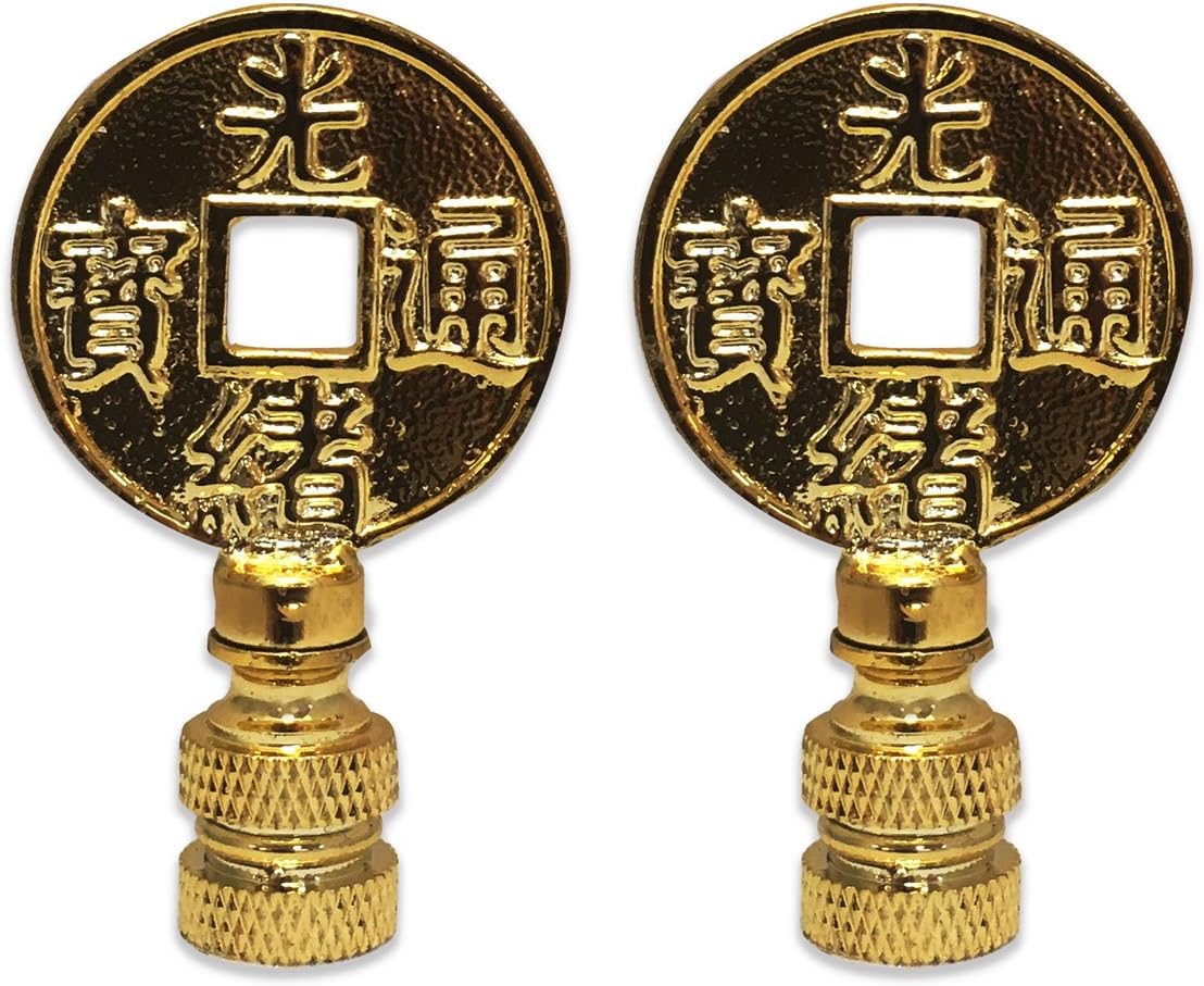 Royal Designs Asian Symbols 2.25" Lamp Finial for Lamp Shade, Polished Brass - Set of 2