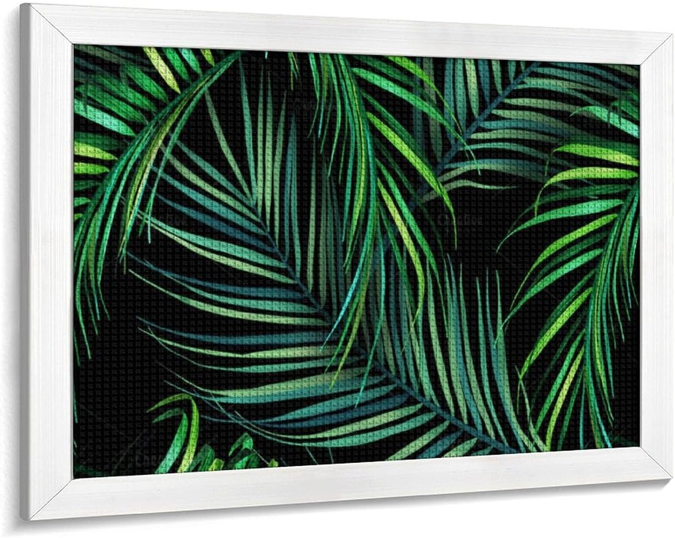 Tropical Palm Leaf Printed Diamond 5D Painting Kits DIY Full Drill Crafts for Home Wall Decor 16x20 Inch White Wood 50 * 40cm