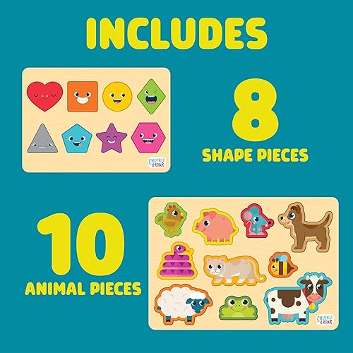 Miniatura 3 de Chuckle & Roar - Rompecabezas de madera con formas y animales, paquete de 2 - Rompecabezas preescolar para niños pequeños a partir de 3 años - Juego