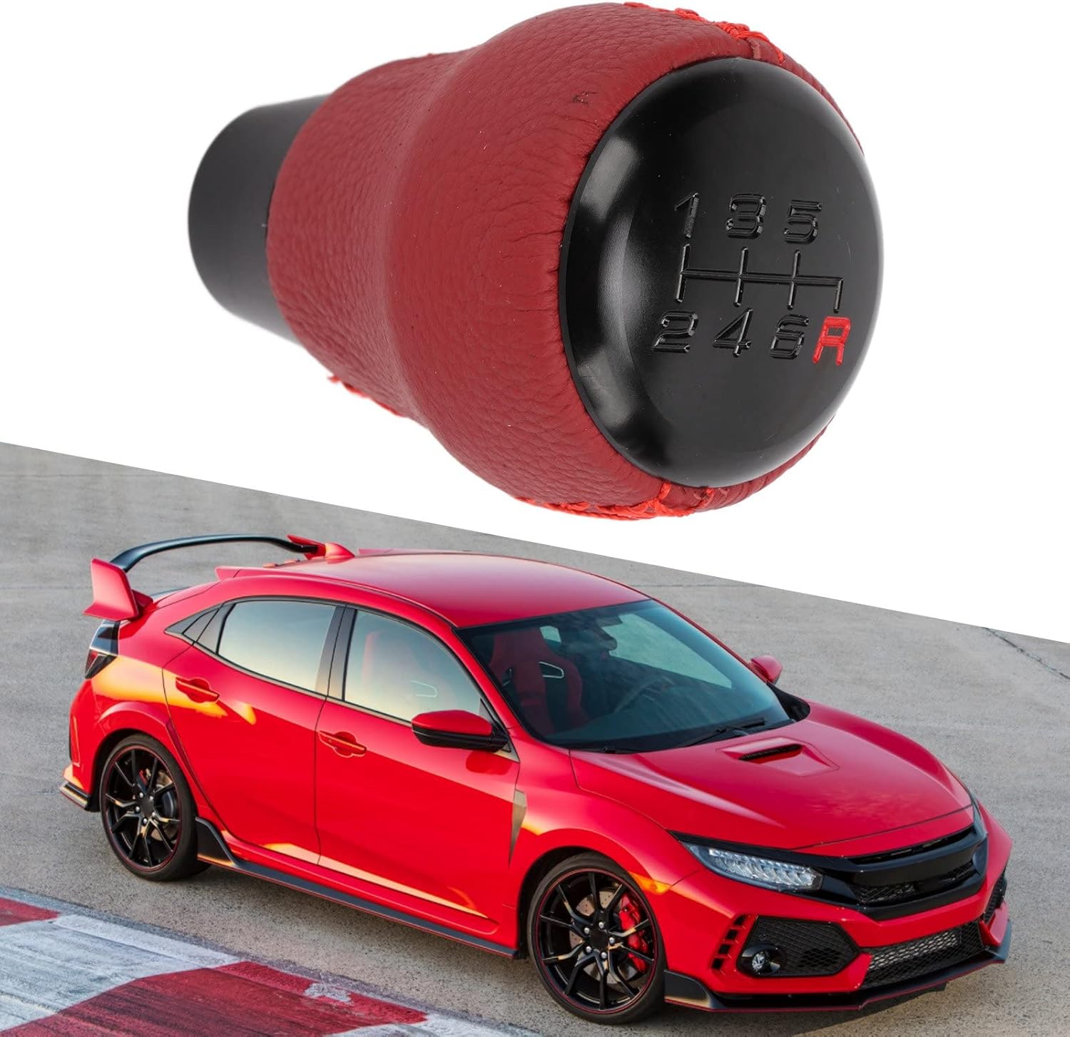 Aramox Gear Shift Knob, 08U92TEA Fit for Type R 2017-2019, Aluminum Alloy + Artificial Leather, Red