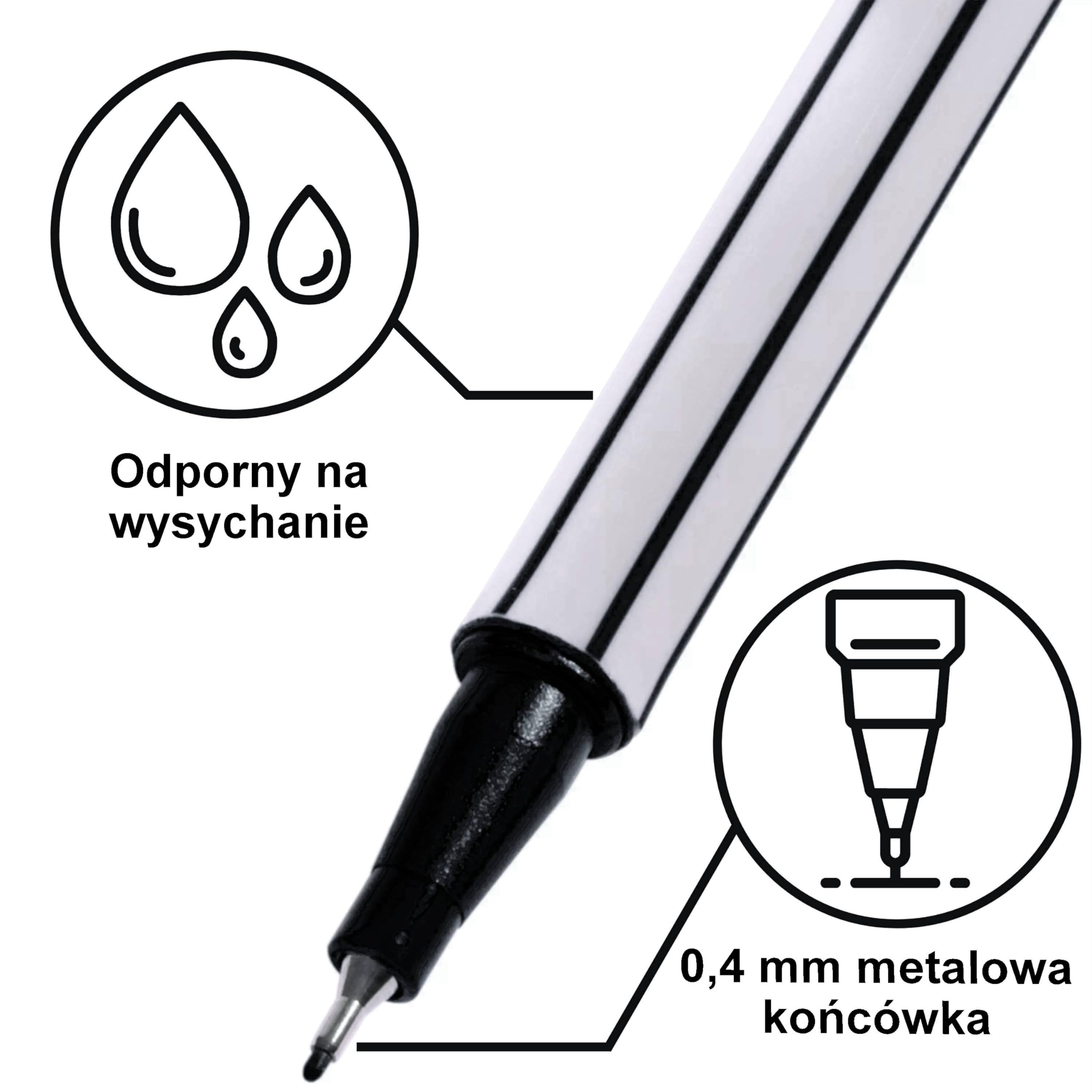 Zestaw 10 czarnych cienkopisów 0,4 mm – do precyzyjnego pisania, rysowania i kolorowania – do biura i szkoły – Fineliner, Pisaki, Czarny cienkopis