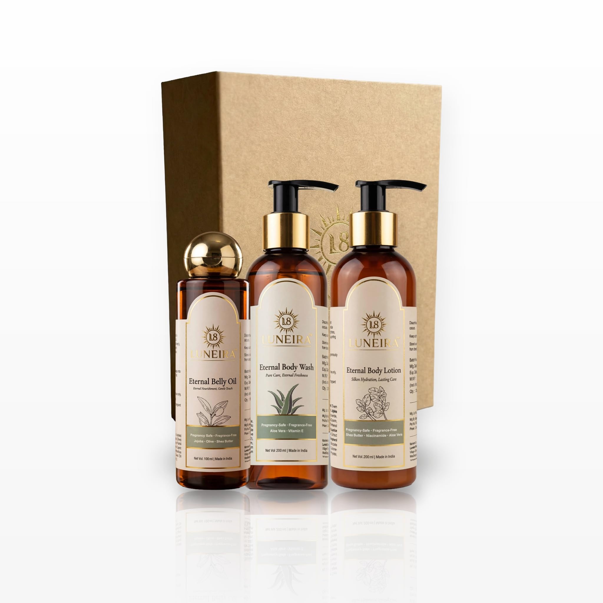 Pregnancy Care Combo for Women with Belly Oil 100ml, Eternal Body Wash 200ml & Body Lotion 200ml, Fragrance Free Maternity Body Care Kit with Jojoba Oil, Shea Butter, Niacinamide & Aloe Vera, Fragrance Free, Jojoba Oil & Shea Butter, 3-Piece Kit, Niacinamide & Aloe Vera-picture-10