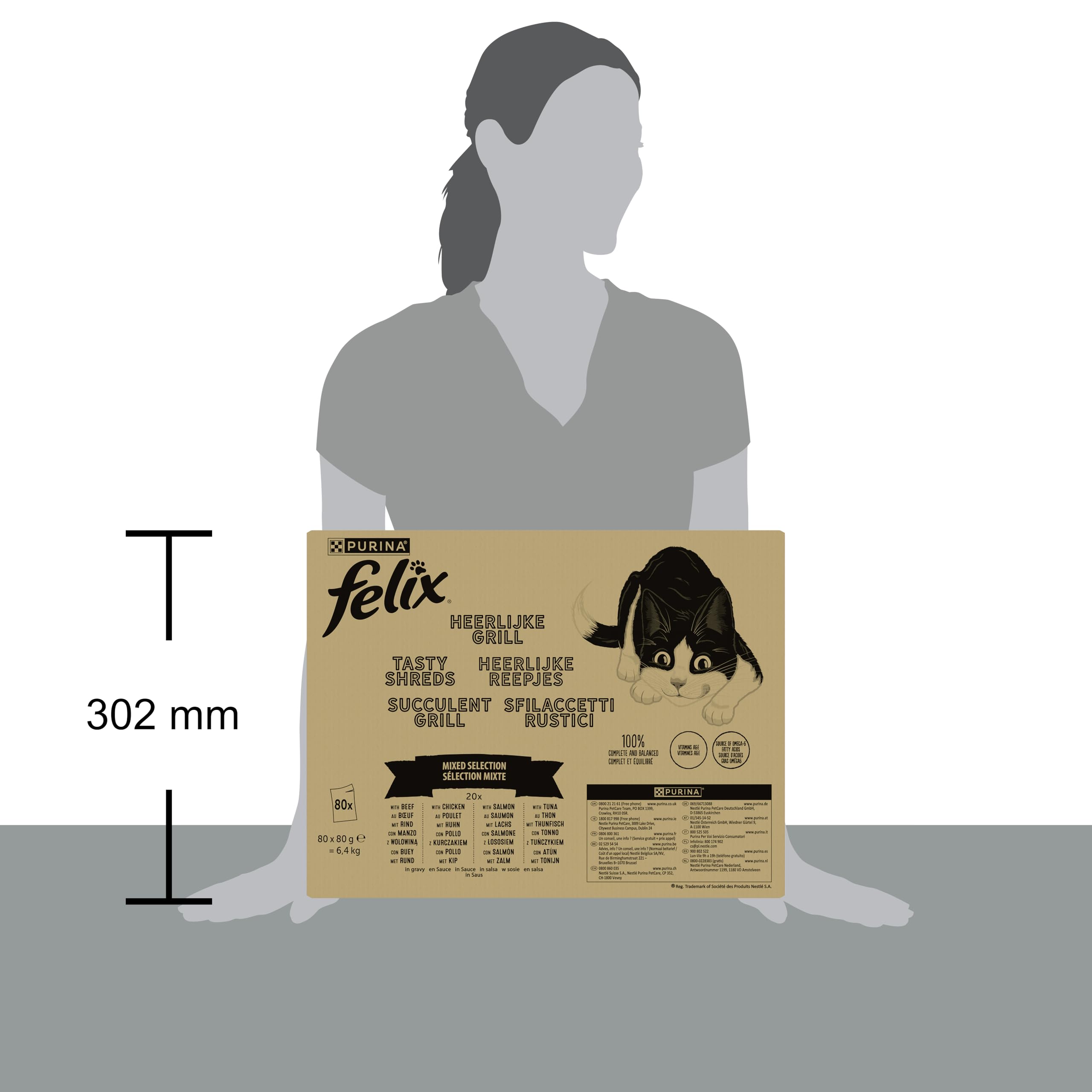 Felix Purina Sfilaccetti Rustici Cibo Umido per Gatti con Manzo, Pollo, Salmone, Tonno, 80 buste da 80g