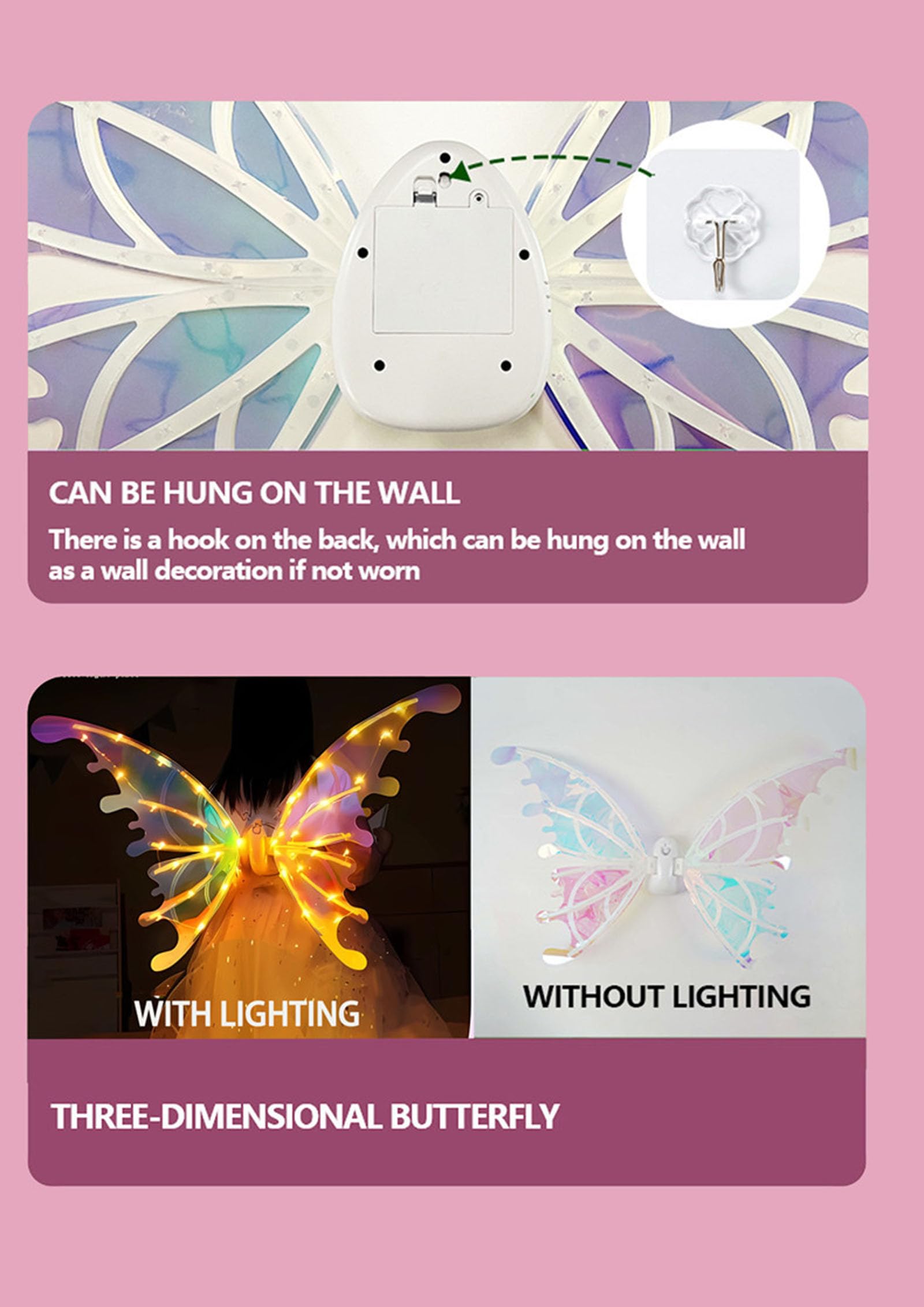 Ali di fata musicali a LED per ragazze, ali di farfalla illuminate, regalo per feste in costume