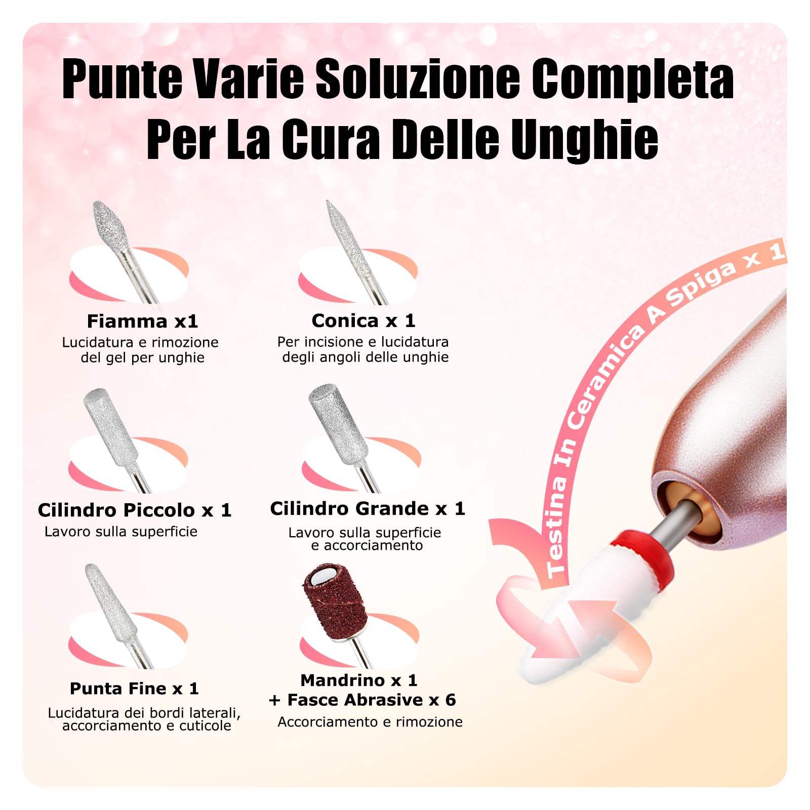 MEFA Fresa per Unghie, 13 PCS Nail Drill 20000 RPM , Manicure e Set Pedicure, per Gel Ricostruzione Unghie, Semipermanente Unghie, Acrygel ,Togli Calli Piedi Set Manicure