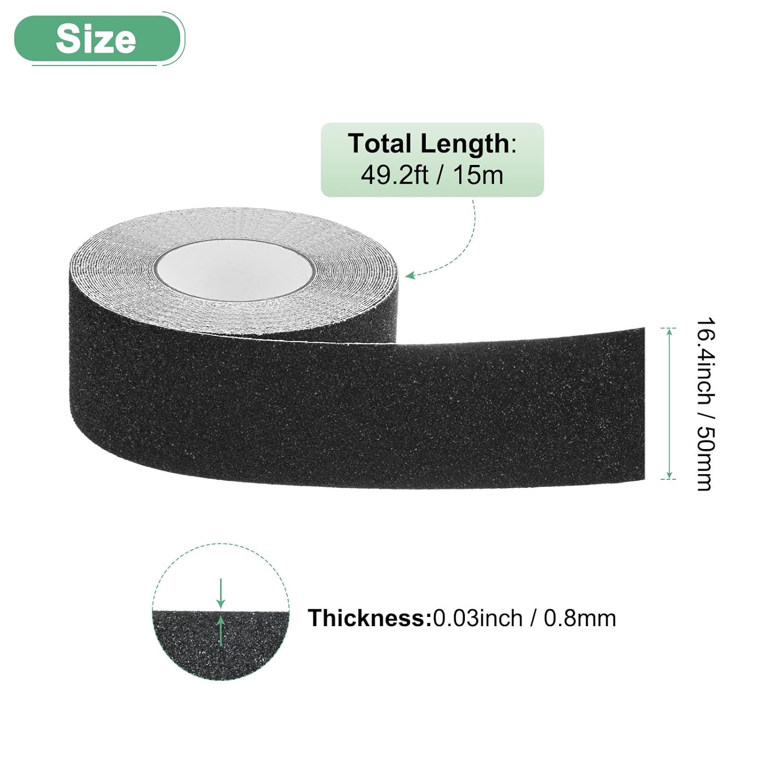 M METERXITY 1-Pack Grip Tape, 2Inch x 49.2ft/50mm x 15m Anti Slip Traction Tape for Stair Steps/Indoor/Outdoor, Non Skid Adhesive Stair Tread Tape [Black]