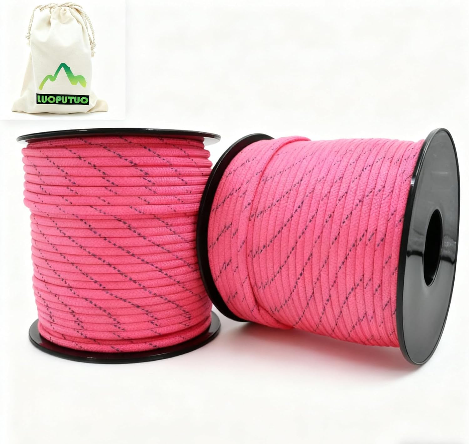 2 Pcs 200ft Paracord Rope, Reflective III Parachute Cord 7 Strand Core 550lb, 400ft Pink - High Visibility Abrasion Resistant Easy to Tie, Multi-Purpose Rope for Camping Survival DIY
