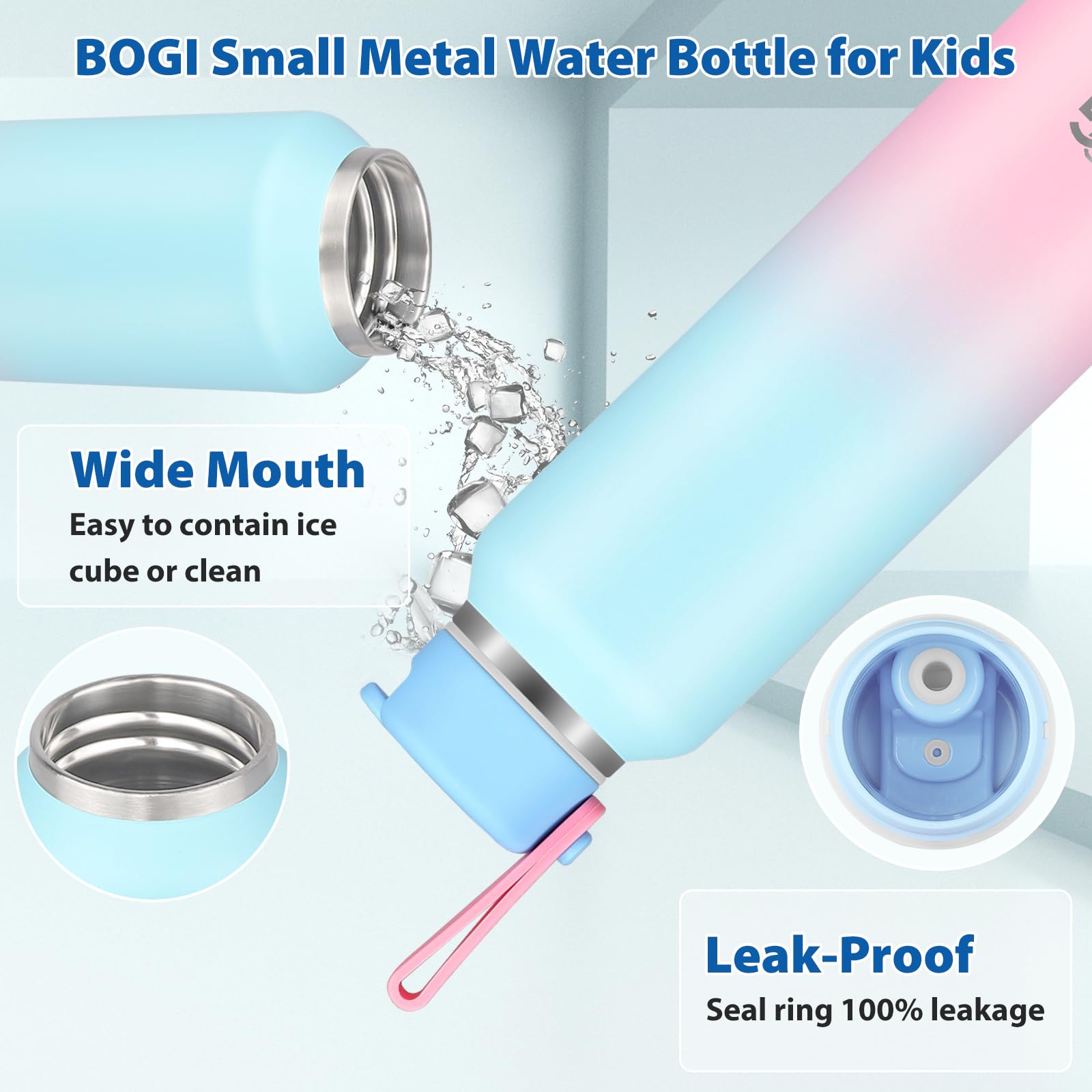 BOGI 350ml Small Metal Water Bottle with Straw - Image 2